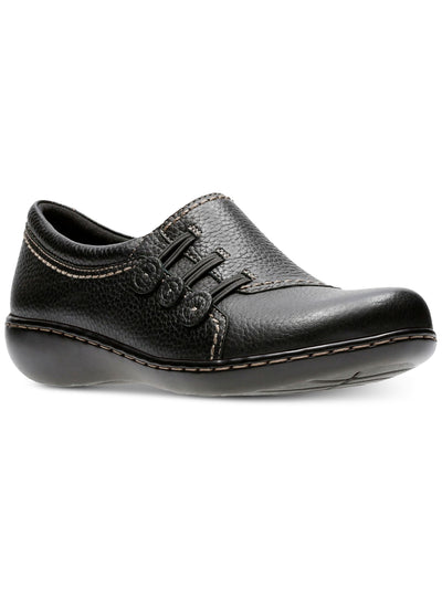 CLARKS COLLECTION Womens Black Button And Loop Accents Cushioned Asymmetrical Ashland Effie Round Toe Slip On Leather Flats Shoes 8.5 M