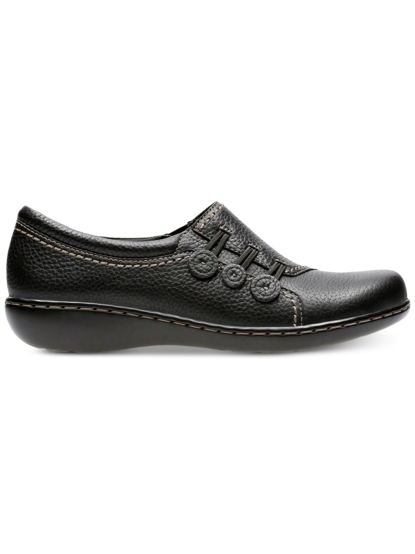 CLARKS COLLECTION Womens Black Button And Loop Accents Cushioned Asymmetrical Ashland Effie Round Toe Slip On Leather Flats Shoes 8.5 M