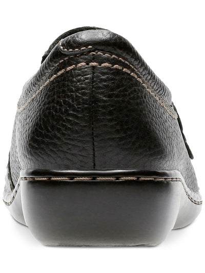CLARKS COLLECTION Womens Black Button And Loop Accents Cushioned Asymmetrical Ashland Effie Round Toe Slip On Leather Flats Shoes 8.5 M