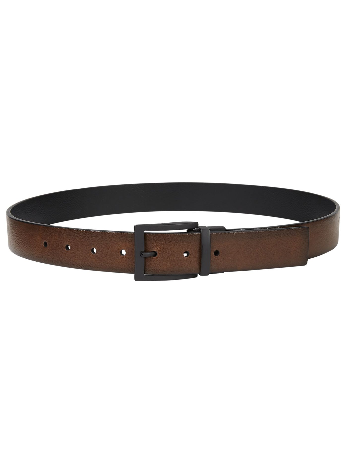 ALFANI Mens Brown Burnished Edges Reverse Solid Matte Reversible Faux Leather Casual Belt S