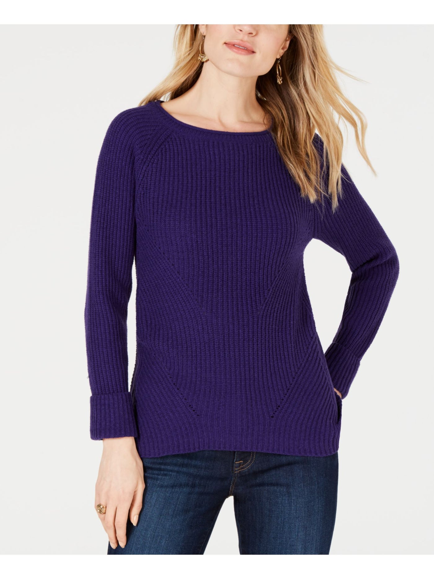 STYLE & COMPANY Womens Textured Long Sleeve Jewel Neck Sweater