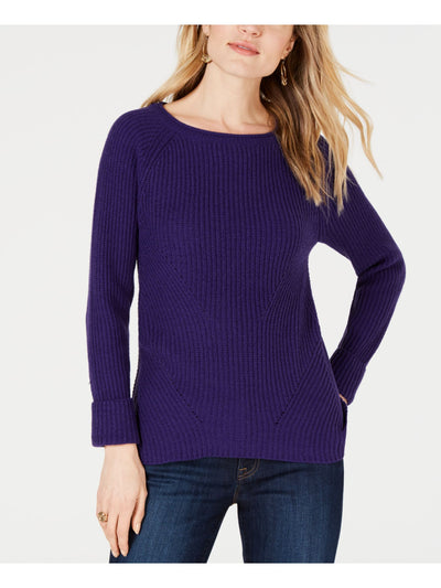 STYLE & COMPANY Womens Purple Textured Long Sleeve Jewel Neck Sweater Petites PP