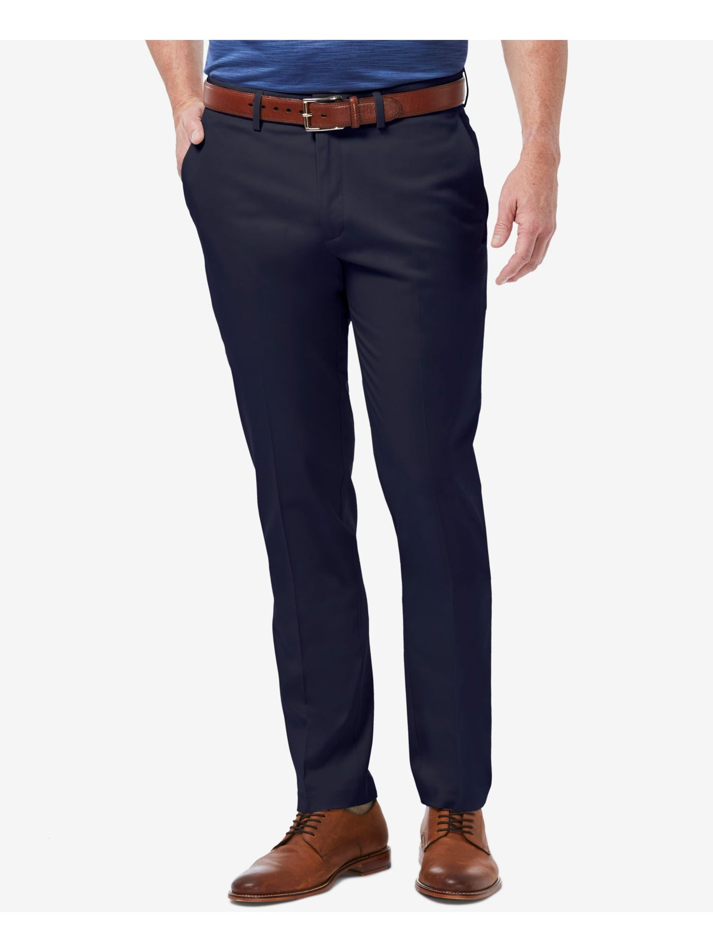 HAGGAR Mens Navy Stretch, Tapered, Classic Fit Pants 38W\32L