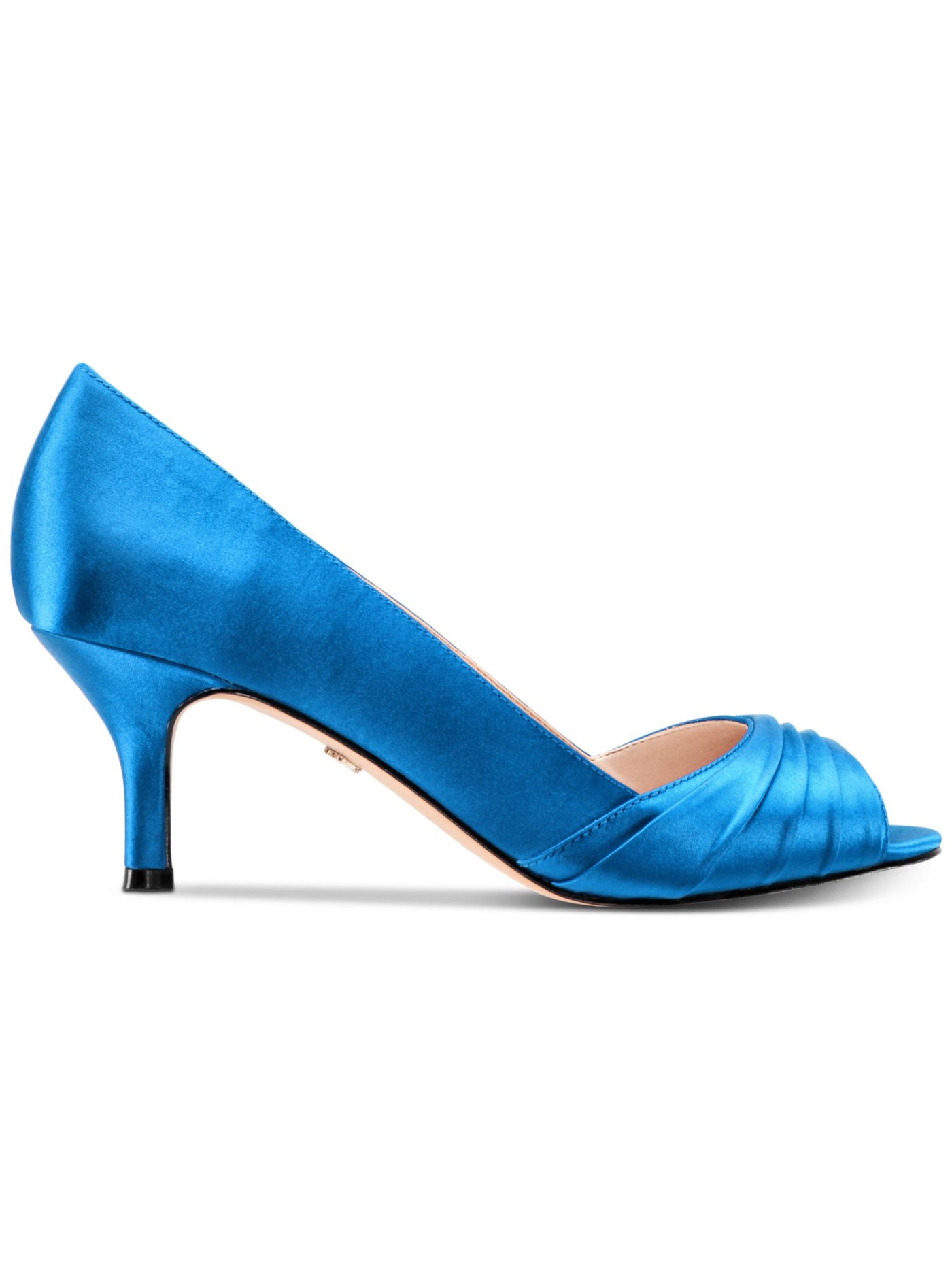 NINA Womens Blue Cushioned Pleated Chezare Round Toe Kitten Heel Slip On Leather Pumps Shoes 6.5 W