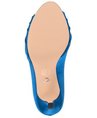 NINA Womens Blue Cushioned Pleated Chezare Round Toe Kitten Heel Slip On Leather Pumps Shoes W