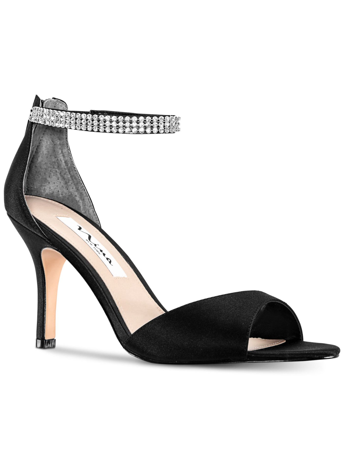 NINA Womens Black Cushioned Ankle Strap Embellished Volanda Almond Toe Stiletto Zip-Up Dress Sandals Shoes 11 M