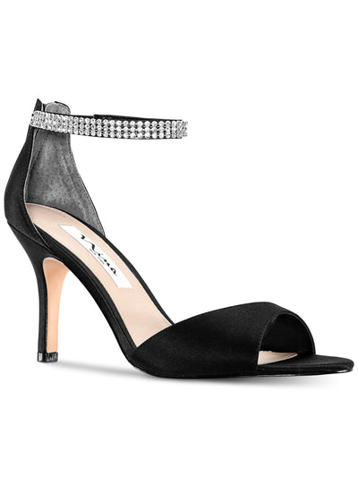 NINA Womens Black Cushioned Ankle Strap Embellished Volanda Almond Toe Stiletto Zip-Up Dress Sandals Shoes 11 M
