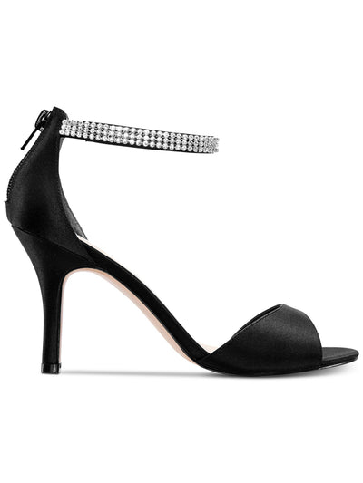 NINA Womens Black Cushioned Ankle Strap Embellished Volanda Almond Toe Stiletto Zip-Up Dress Sandals Shoes 5.5 M