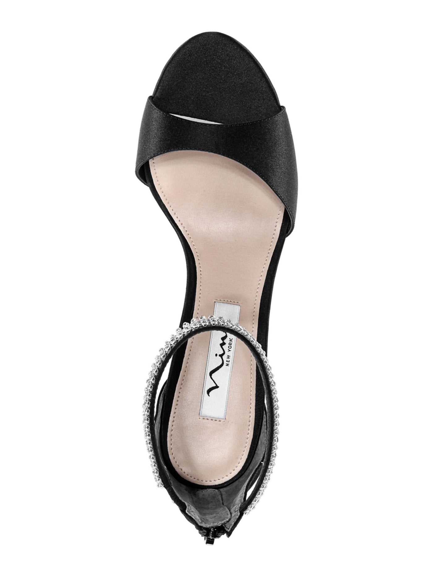 NINA Womens Black Cushioned Ankle Strap Embellished Volanda Almond Toe Stiletto Zip-Up Dress Sandals Shoes 10 M