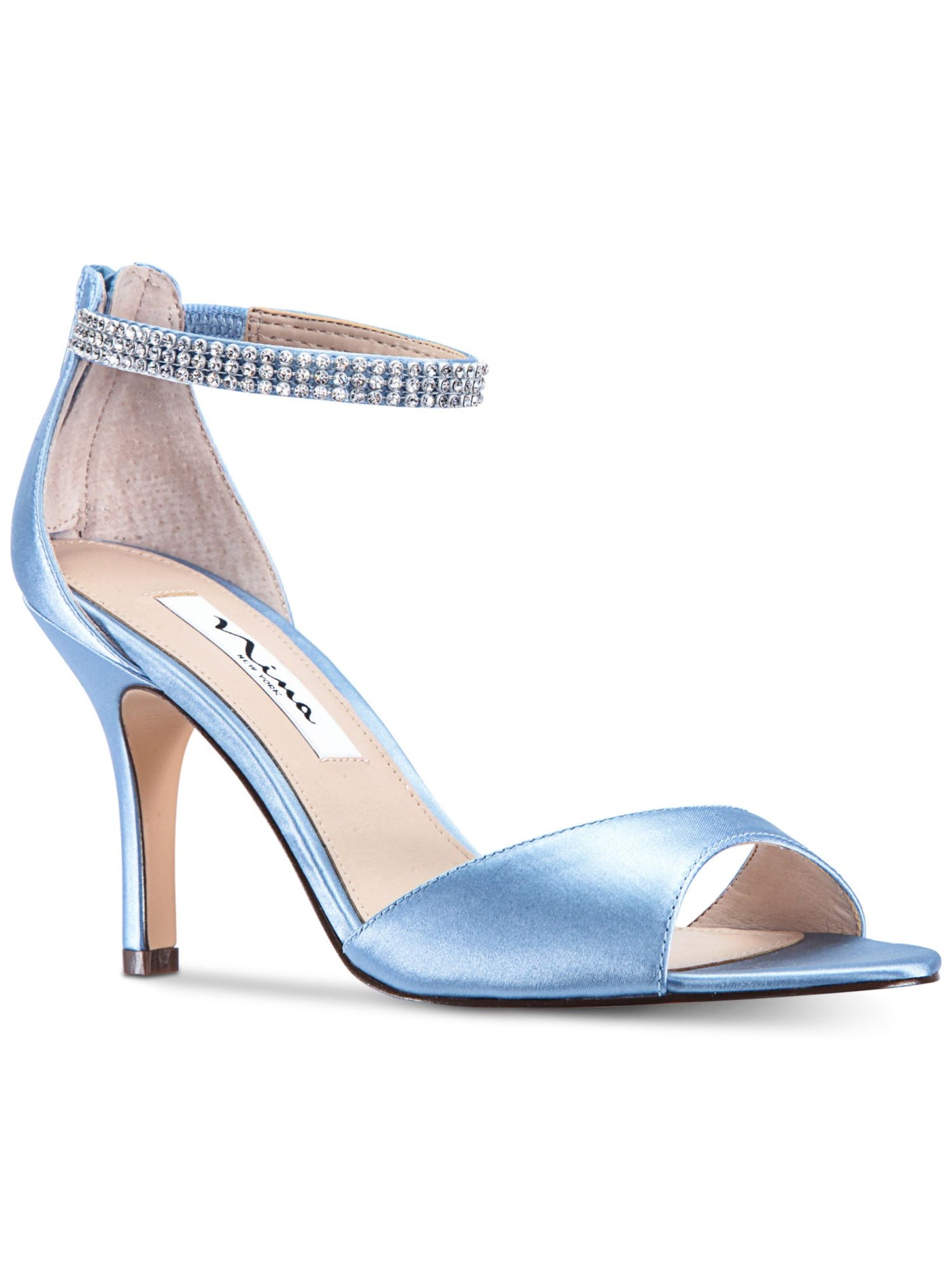 NINA Womens Aqua Crystal Like Beaded Detail Side Elastic Ankle Strap Cushioned Volanda Almond Toe Stiletto Zip-Up Dress Sandals 8.5 M