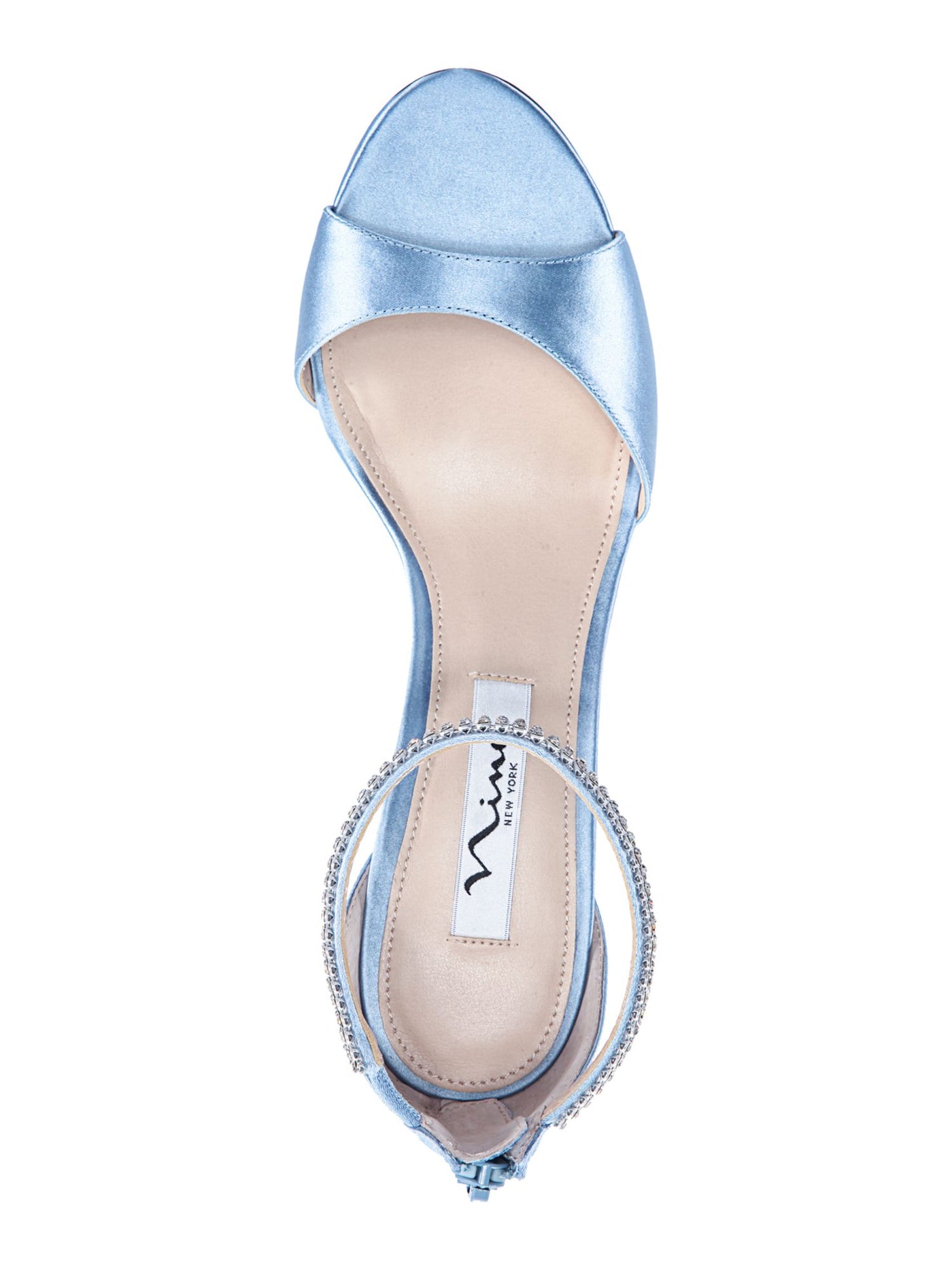NINA Womens Aqua Crystal Like Beaded Detail Side Elastic Ankle Strap Cushioned Volanda Almond Toe Stiletto Zip-Up Dress Sandals 8.5 M