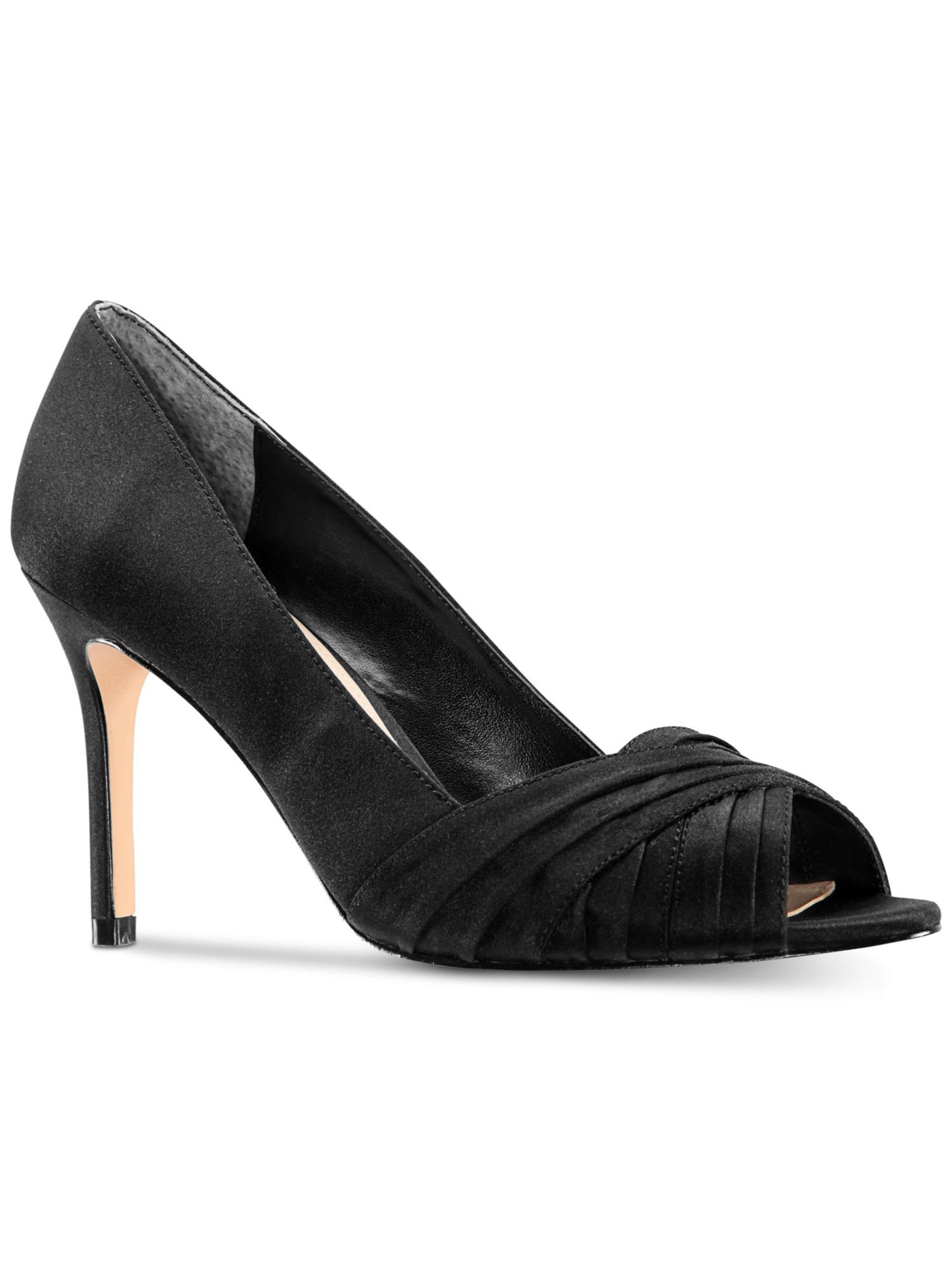 NINA Womens Black Crisscross Straps Padded Pleated Comfort Rhiyana Round Toe Stiletto Slip On Dress Pumps Shoes 8 M