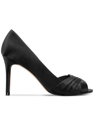 NINA Womens Black Satin Peep Toe Stiletto Slip On Dress Pumps Shoes 5.5 W