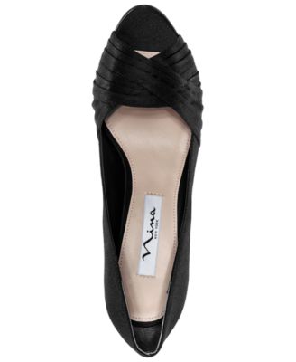NINA Womens Black Crisscross Straps Padded Pleated Comfort Rhiyana Round Toe Stiletto Slip On Dress Pumps Shoes 8 M