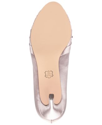 NINA Womens Beige Satin Padded Pleated Rhiyana Peep Toe Stiletto Slip On Leather Dress Pumps Shoes M