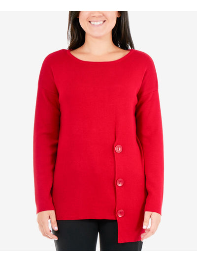 NY COLLECTION Womens Red Long Sleeve Jewel Neck Blouse Petites PS