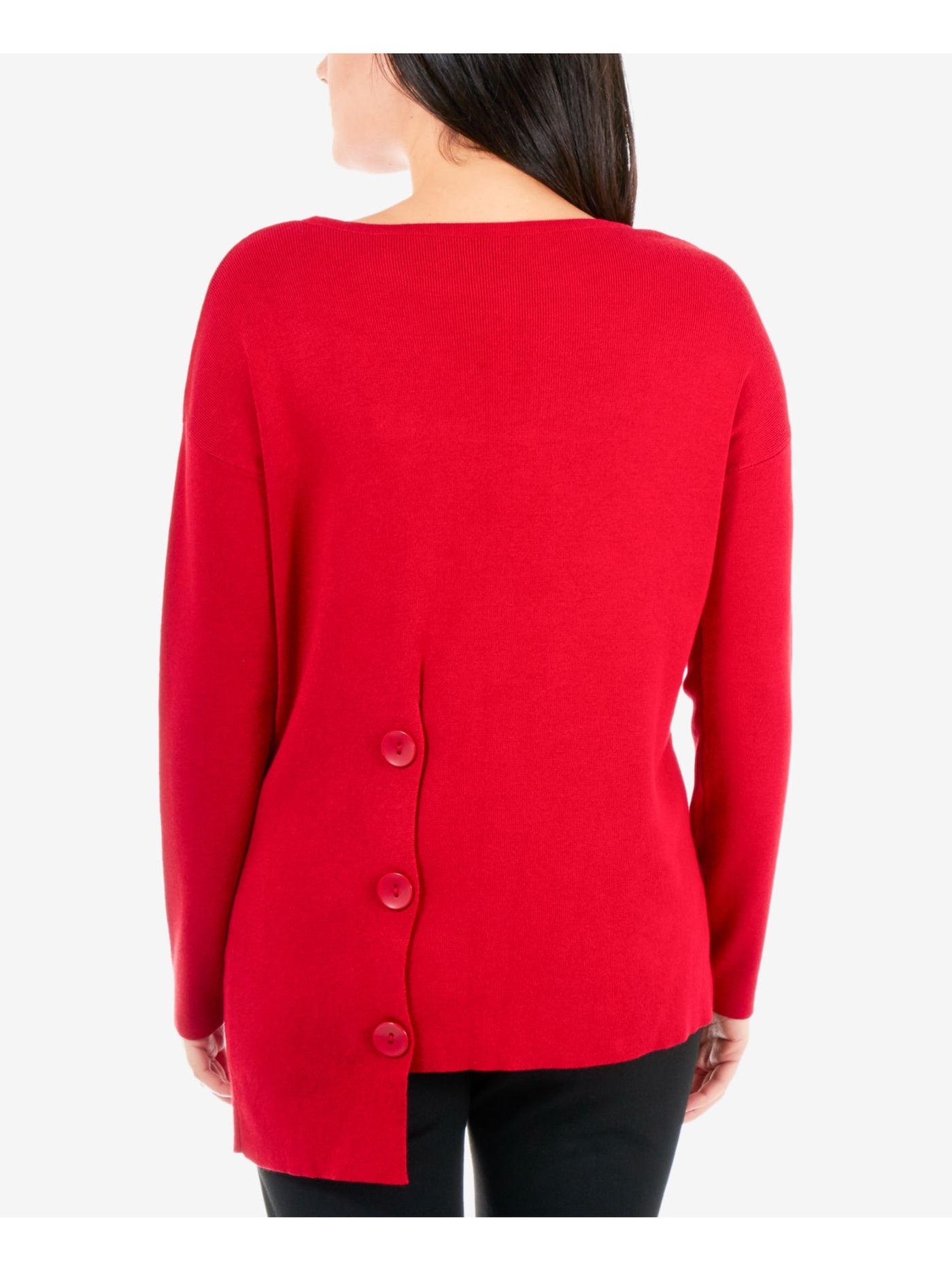 NY COLLECTION Womens Red Long Sleeve Jewel Neck Blouse Petites PL