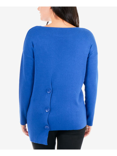 NY COLLECTION Womens Blue Long Sleeve Jewel Neck Blouse Petites PXL