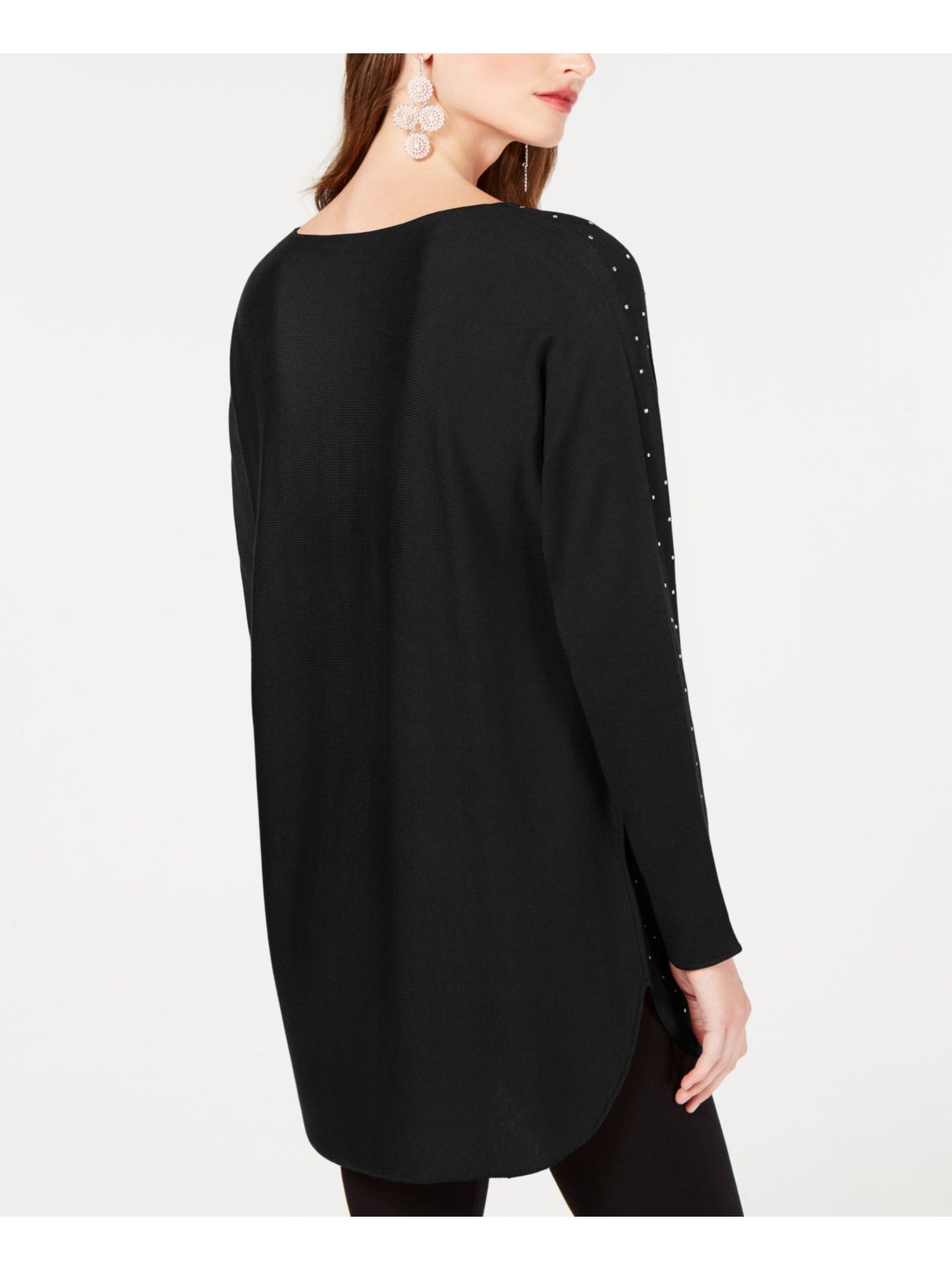 INC Womens Black Embellished Polka Dot Long Sleeve Jewel Neck Hi-Lo Sweater XS