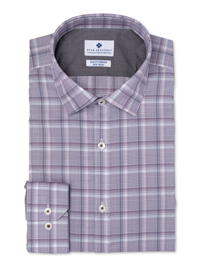 RYAN SEACREST Mens Purple Plaid Collared Dress Shirt 17- 32/33