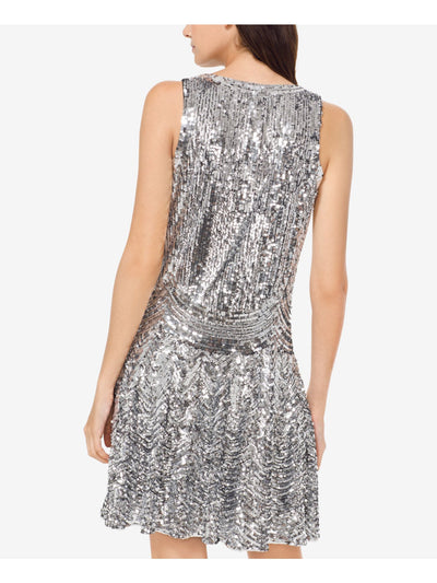 MICHAEL MICHAEL KORS Womens Silver Ruched Slip Sleeveless Scoop Neck Above The Knee Party Dress 14