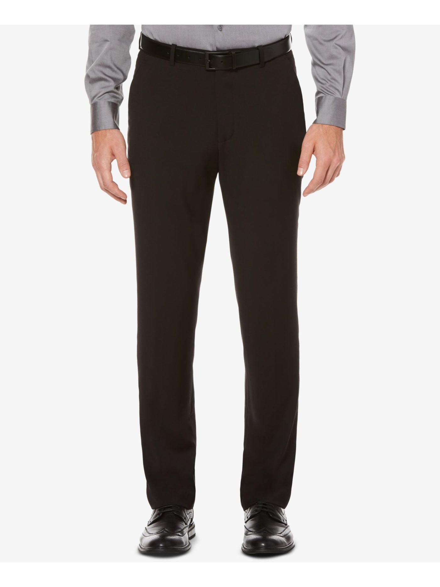 PERRY ELLIS PORTFOLIO Mens Black Flat Front, Slim Fit Wrinkle Resistant Pants 34W/ 32L
