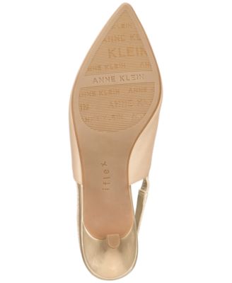 ANNE KLEIN Womens Gold Flex Gore Accent Comfort Aileen Pointed Toe Kitten Heel Slip On Pumps Shoes M