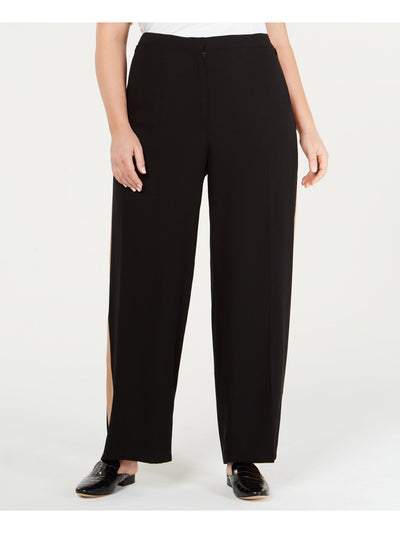 EILEEN FISHER Womens Black Textured Zippered Pocketed Hook And Bar Sheer Color Block High Waist Pants Plus 18W