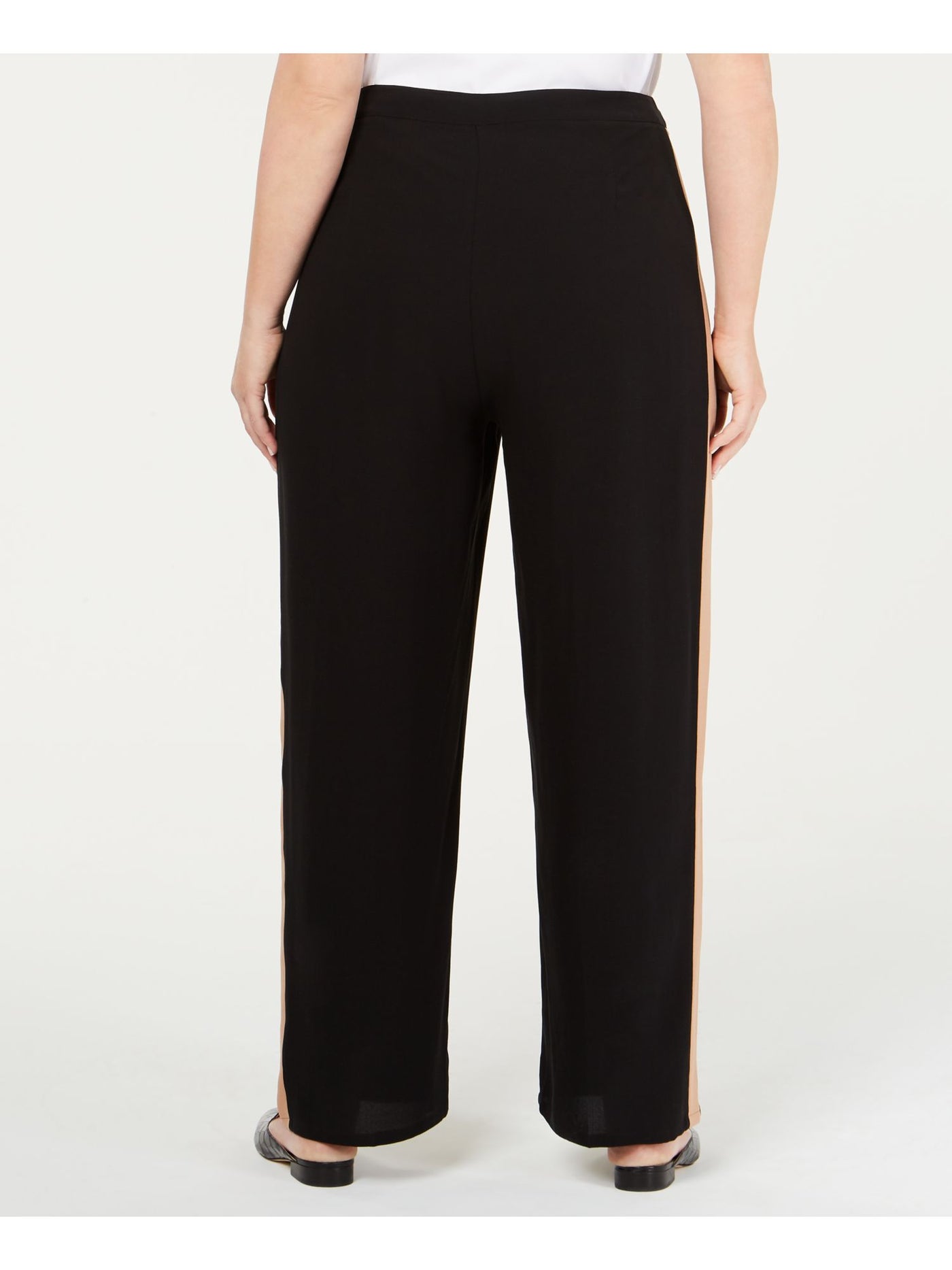 EILEEN FISHER Womens Black Textured Zippered Pocketed Hook And Bar Sheer Color Block High Waist Pants Plus 22W