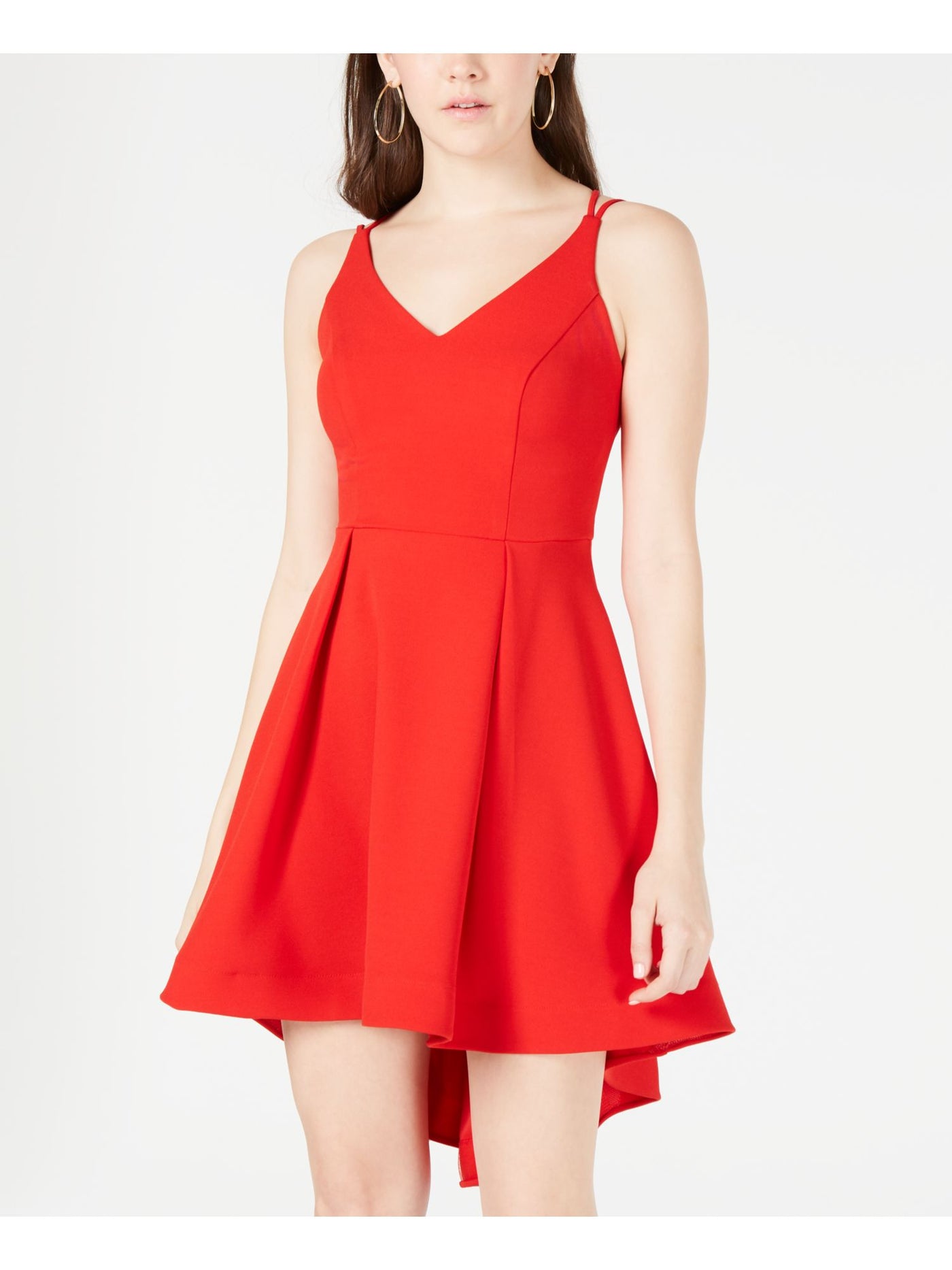 B DARLIN Womens Red Spaghetti Strap V Neck Short Fit + Flare Dress Juniors 1\2