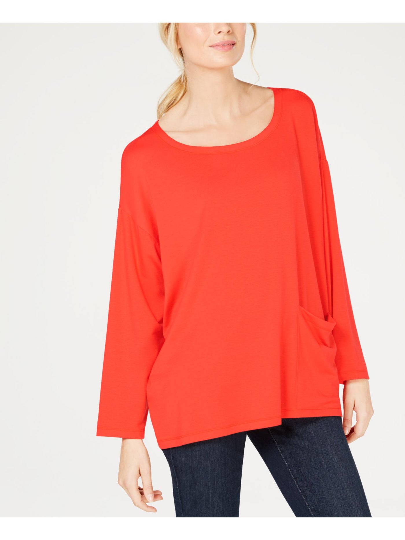 EILEEN FISHER Womens Red Long Sleeve Jewel Neck Top S