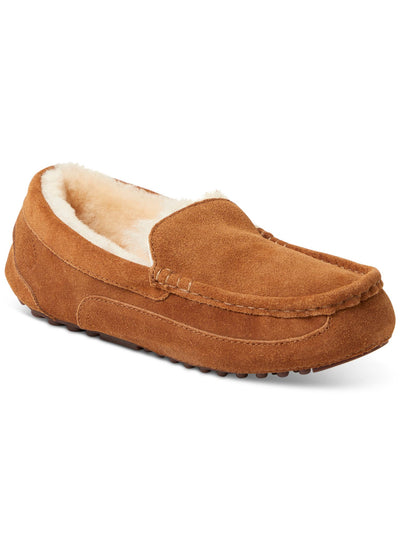 FIRESIDE BY DEARFOAMS Mens Brown Moc Toe Temperature Regulating Cushioned Moisture Wicking Melbourne Round Toe Slip On Leather Slippers Shoes 12 M