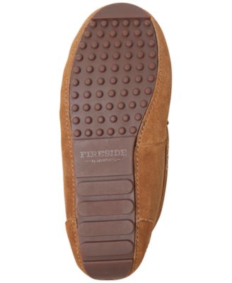 FIRESIDE BY DEARFOAMS Mens Brown Moc Toe Temperature Regulating Cushioned Moisture Wicking Melbourne Round Toe Slip On Leather Slippers Shoes M