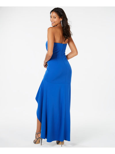 ADRIANNA PAPELL Womens Blue Beaded Sleeveless Strapless Maxi Formal Hi-Lo Dress 2