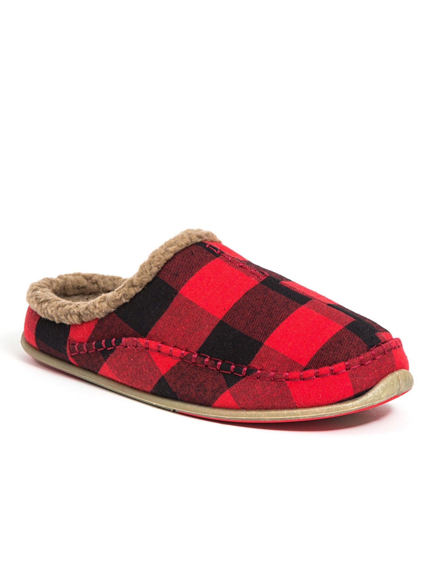 DEER STAGS SLIPPEROOZ Mens Red Plaid Comfort Nordic Round Toe Platform Slip On Slippers Shoes 13 M
