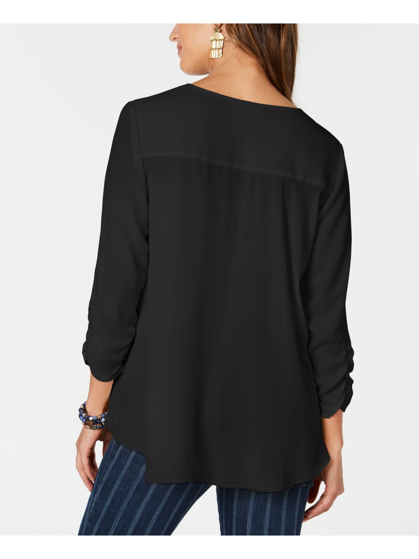 STYLE & COMPANY Womens Black Long Sleeve Scoop Neck Blouse Petites PP