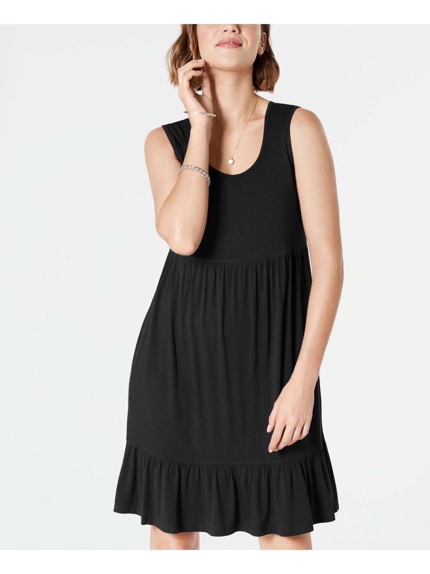 STYLE & COMPANY Womens Black Ruffle-trim Sleeveless Scoop Neck Above The Knee Baby Doll Dress XS