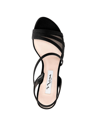 NINA Womens Black Padded Mesh 1/2" Platform Glitter Strappy Nazima Almond Toe Stiletto Slip On Leather Slingback Sandal 6.5 W