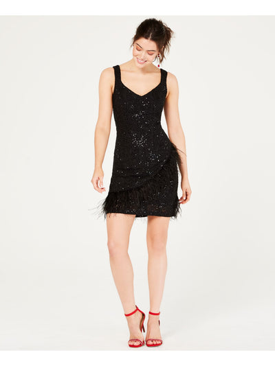 LAUNDRY Womens Black Sequined Sleeveless V Neck Short Cocktail Sheath Dress 16