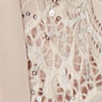 R&M RICHARDS Womens Beige Sequined Lace Open Front 3/4 Sleeves Jacket Sleeveless Round Neck Maxi Party Empire Waist Dress