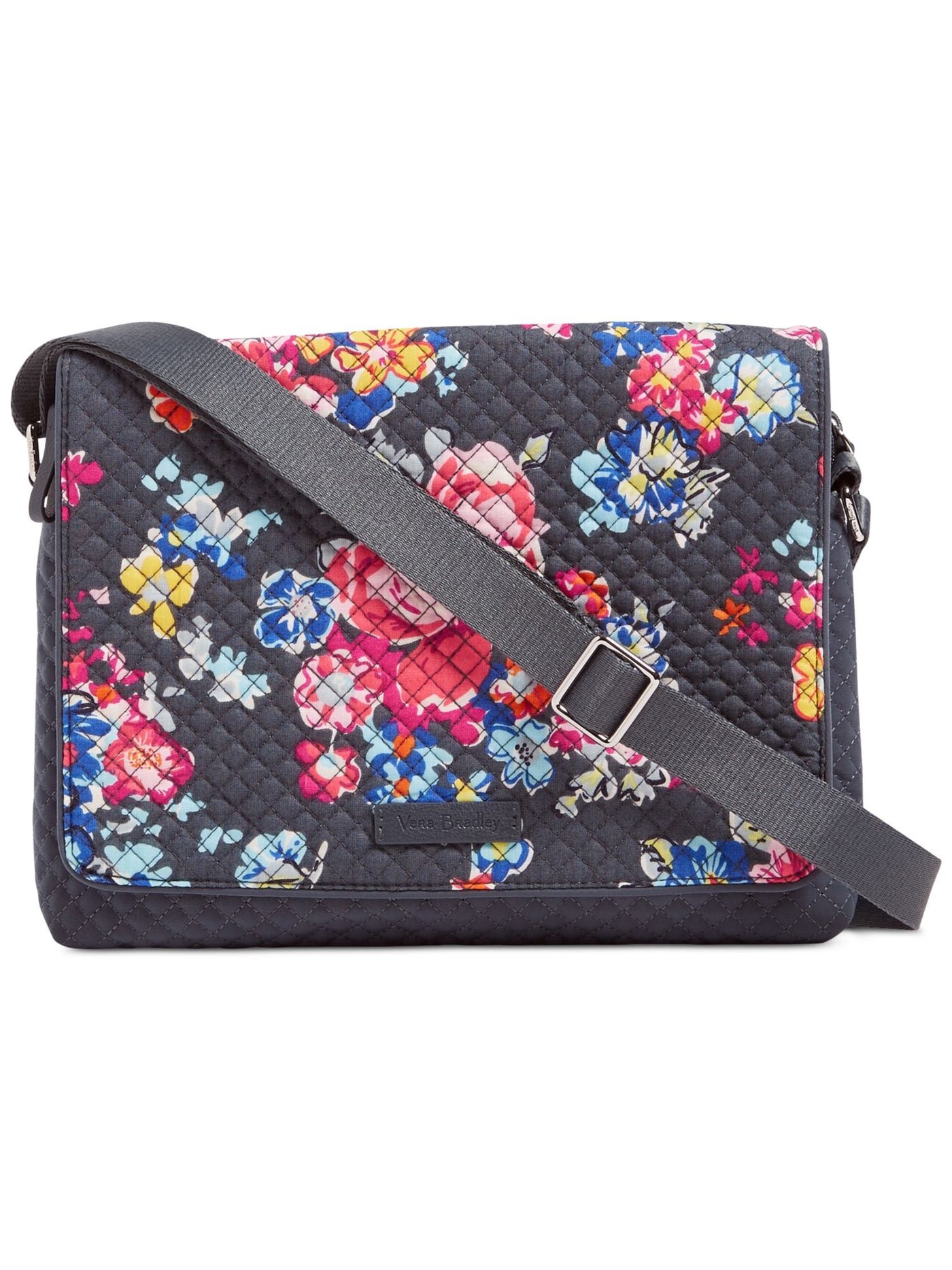 VERA BRADLEY Women's Gray Floral Adjustable Strap Messenger Bag