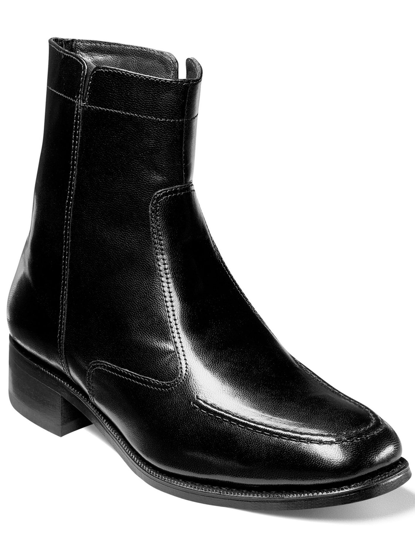 FLORSHEIM Mens Black Comfort Essex Almond Toe Block Heel Zip-Up Leather Dress Boots Shoes 10.5