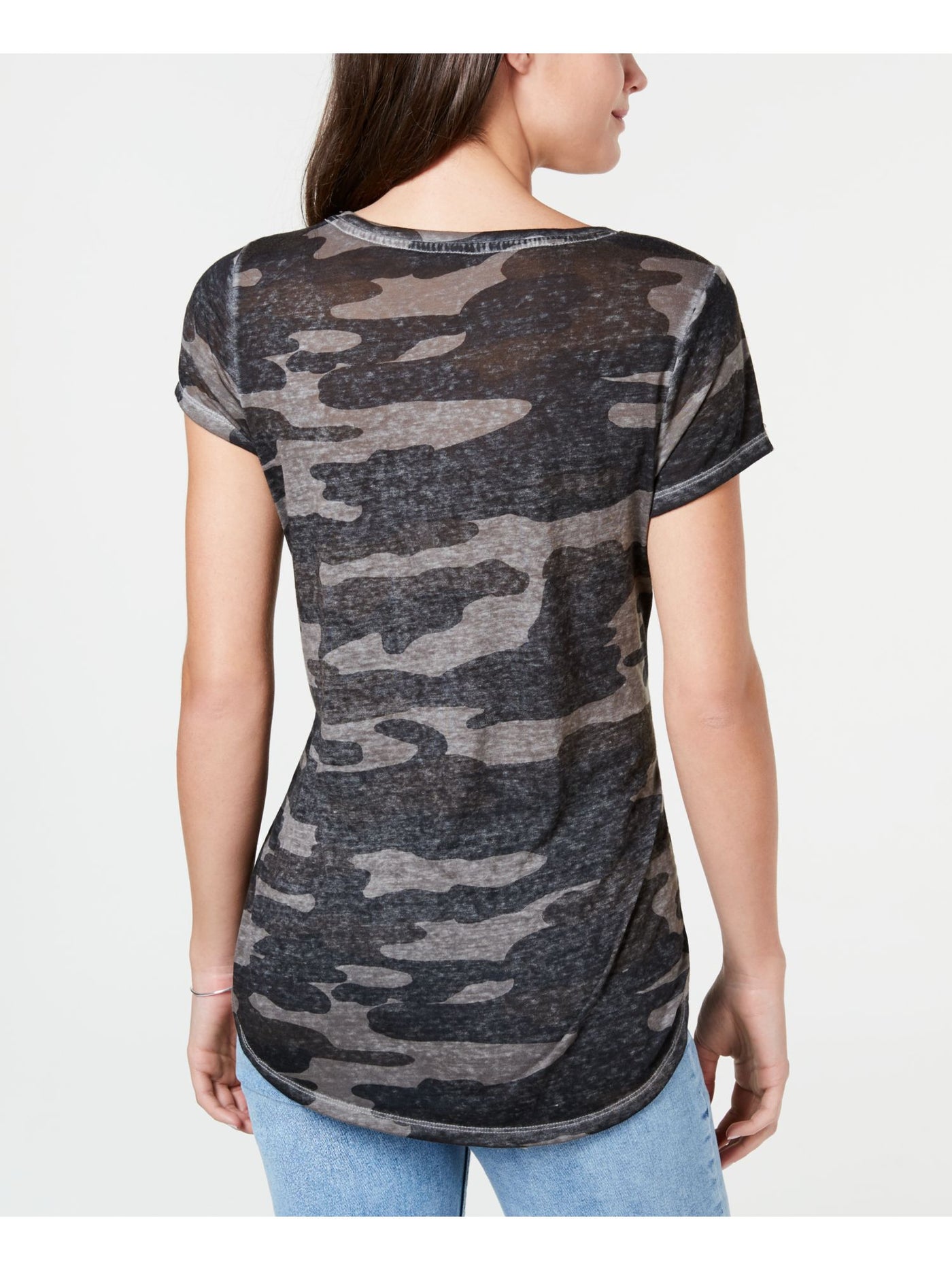 LUCKY BRAND Womens Gray Camouflage Short Sleeve V Neck T-Shirt XS