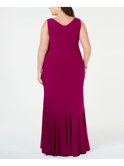 ADRIANNA PAPELL Womens Purple Ruffled Sleeveless V Neck Full-Length Evening Hi-Lo Dress Plus 22W