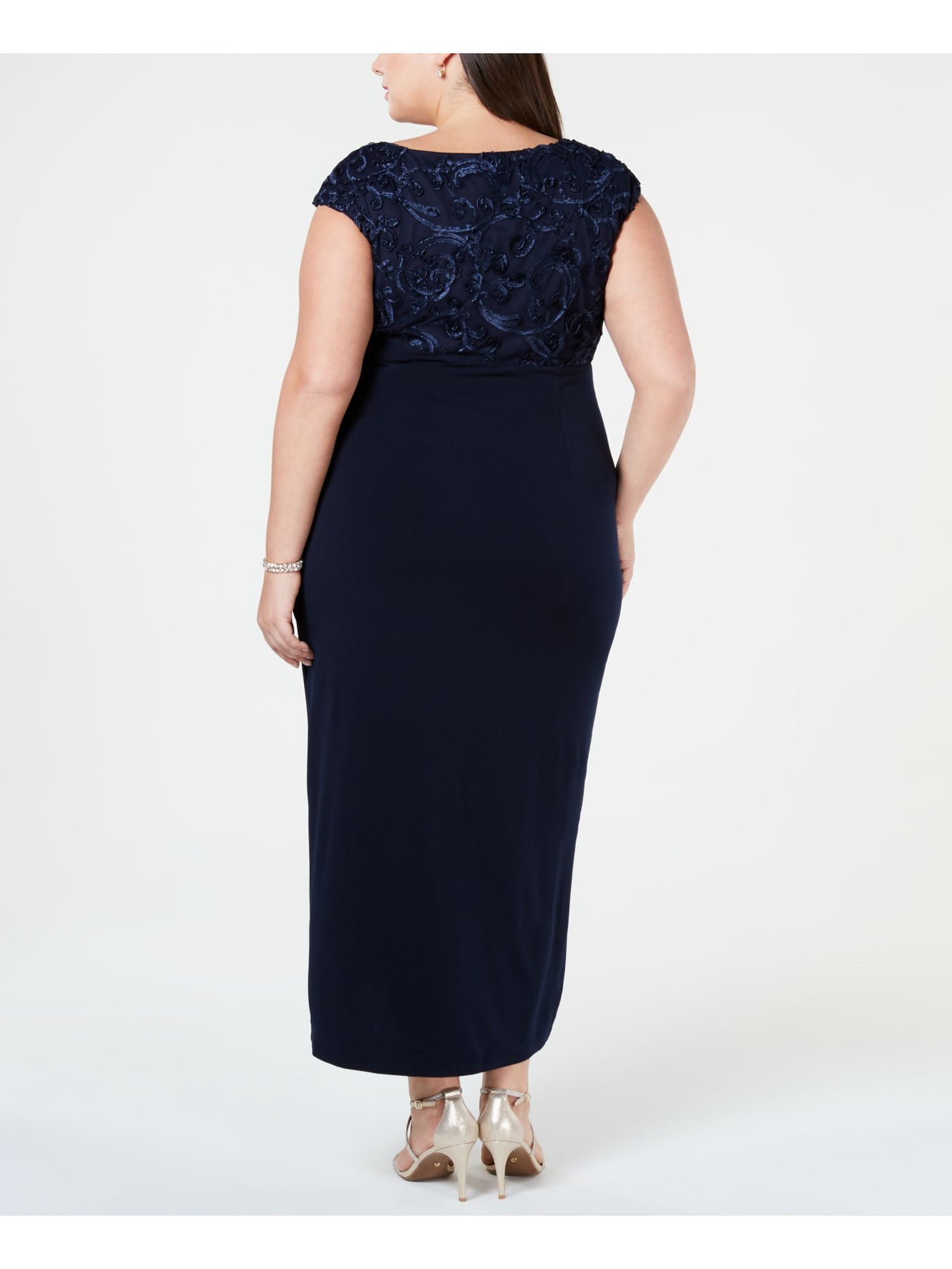 CONNECTED APPAREL Womens Navy Short Sleeve Jewel Neck Maxi Evening Hi-Lo Dress 24W