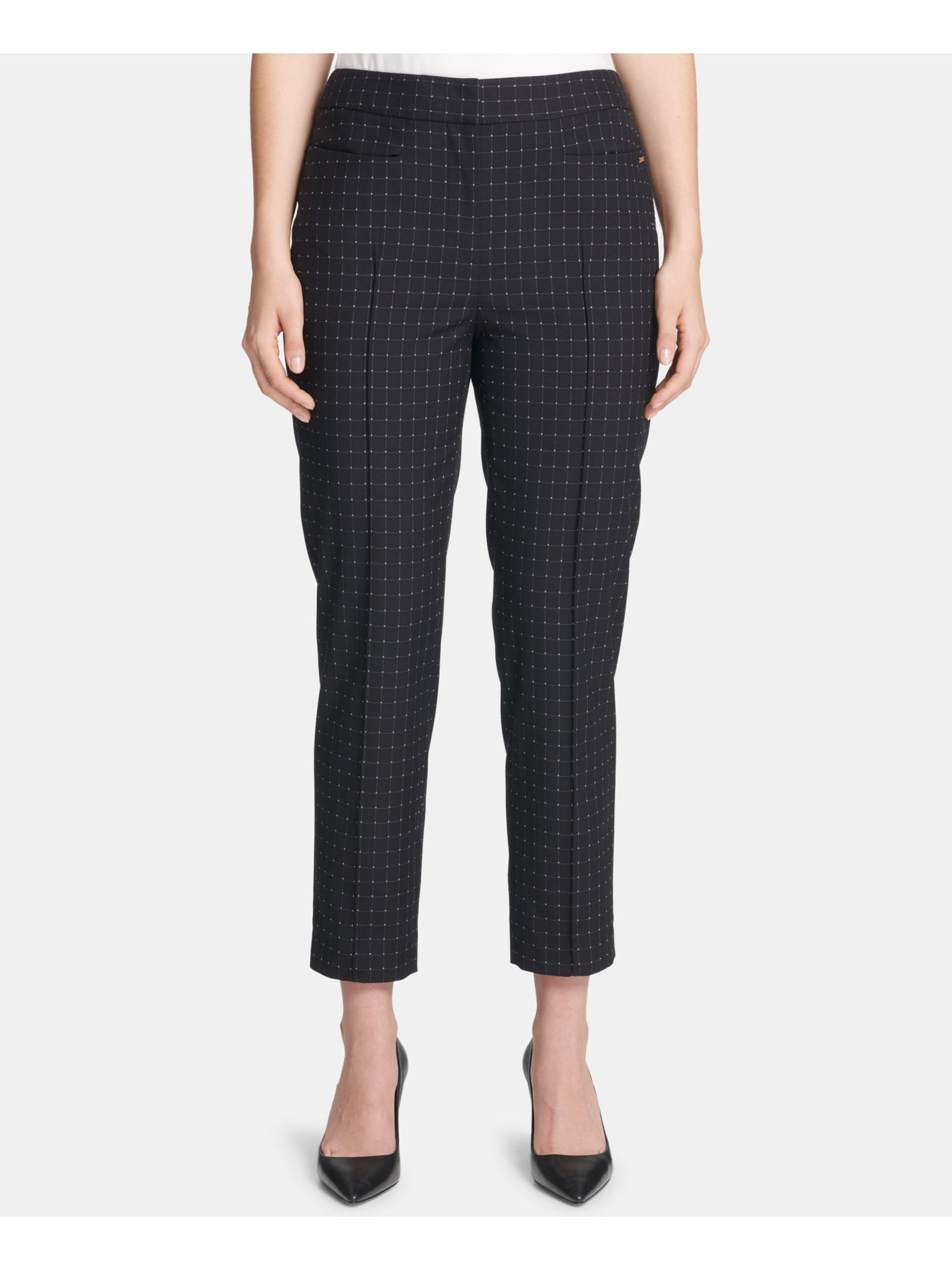 DKNY Womens Black Pinstripe Wear To Work Cropped Pants 2