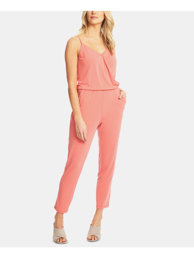 1. STATE Womens Coral Spaghetti Strap V Neck Straight leg Jumpsuit L