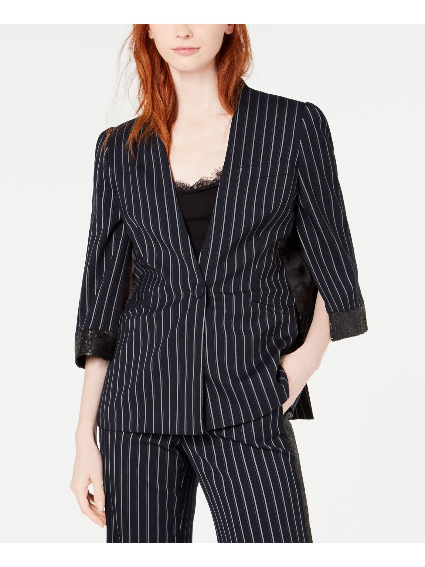 RACHEL ZOE Womens Sequined Pocketed Buttoned Wear To Work Blazer Jacket