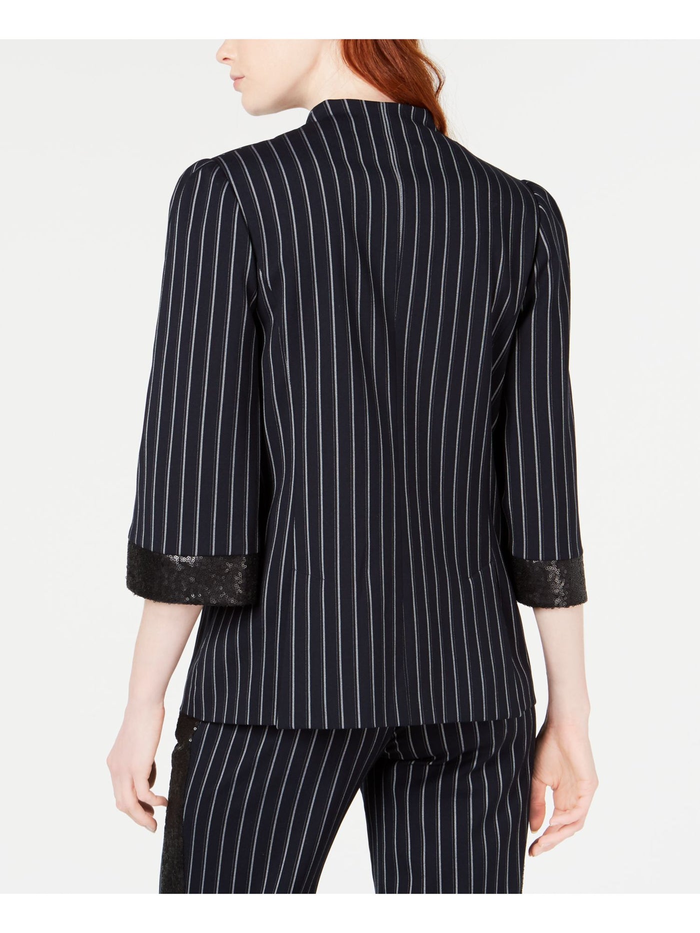 RACHEL ZOE Womens Navy Sequined Pocketed Buttoned Striped Wear To Work Blazer Jacket 6