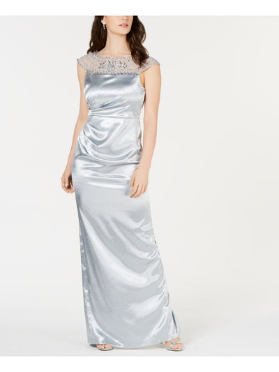 ADRIANNA PAPELL Womens Light Blue Embellished Sleeveless Illusion Neckline Full-Length Formal Dress 14